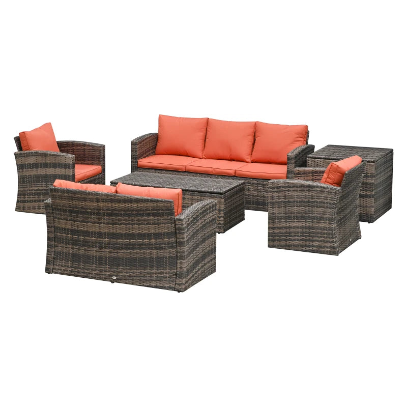 Outsunny Rattan Sofa Set Furniture with Storage - Brown