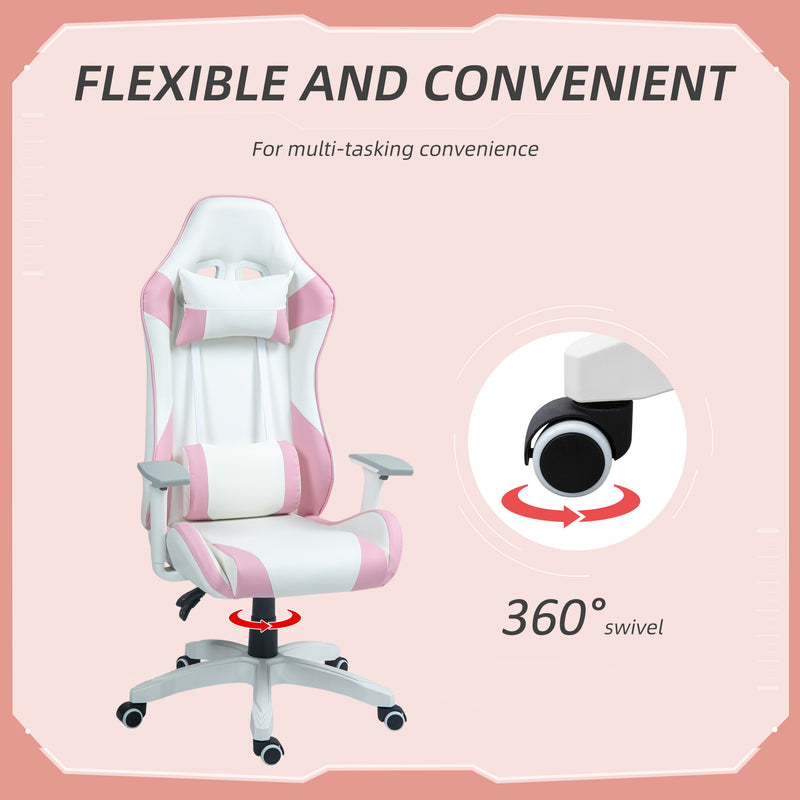 HOMCOM Gaming Chair for Adults Faux Leather Computer Chair w/ 3D Armrests Pink