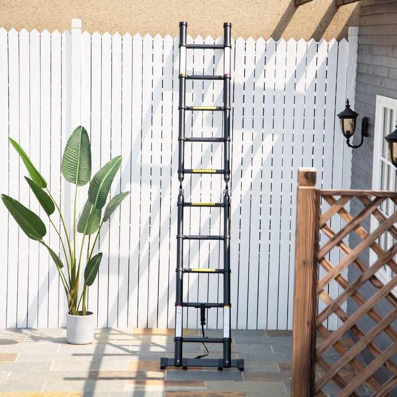 DURHAND 3.2m Extendable Aluminium Ladder, Portable 10 Step Ladder, Black