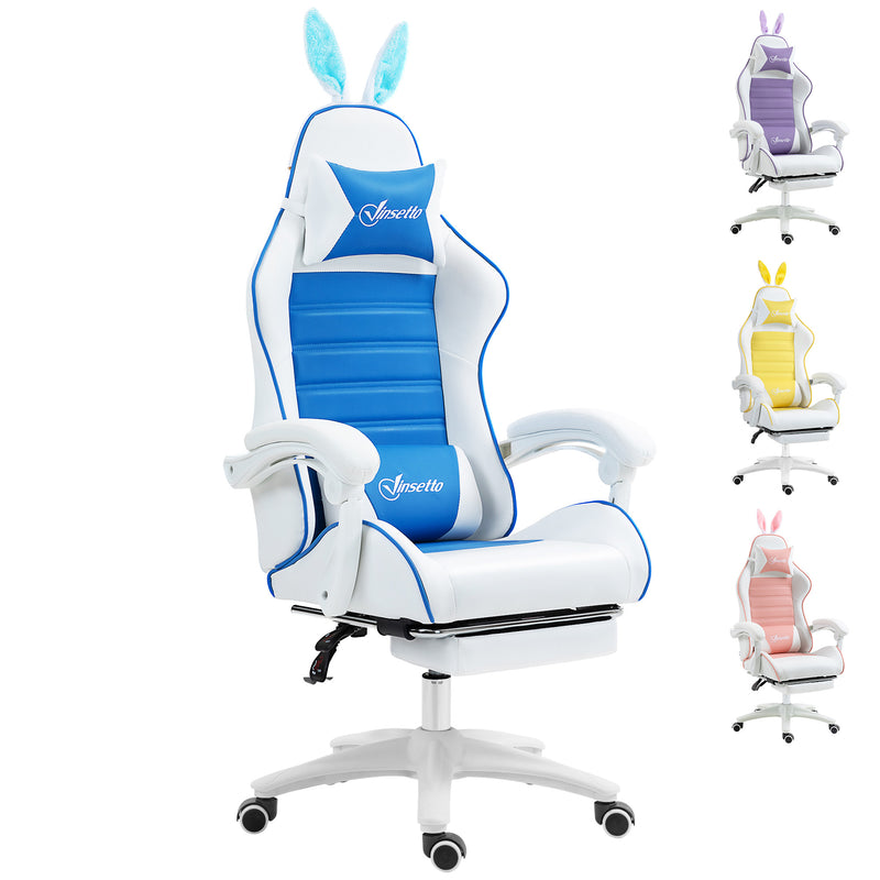 Vinsetto Racing Style Gaming Chair with Footrest Removable Rabbit Ears, Blue