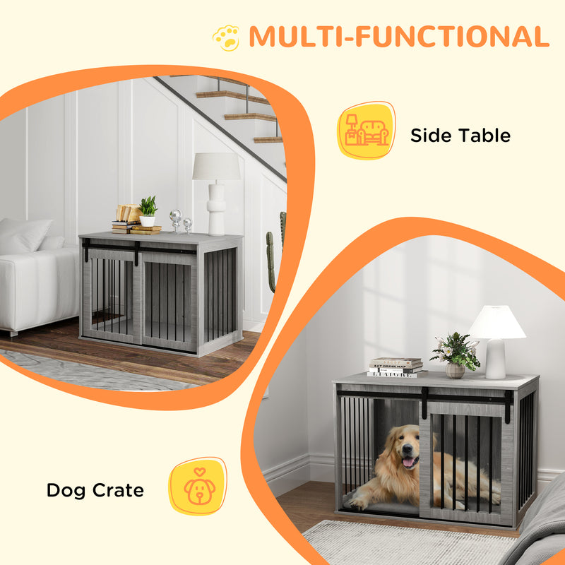 PawHut Dog Crate Furniture with Removable Cushion for Large Dogs - Grey