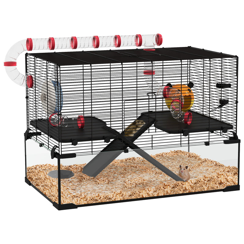 PawHut Hamster Cage w/ Tunnels, Tubes, Ramps, Platforms, Hut