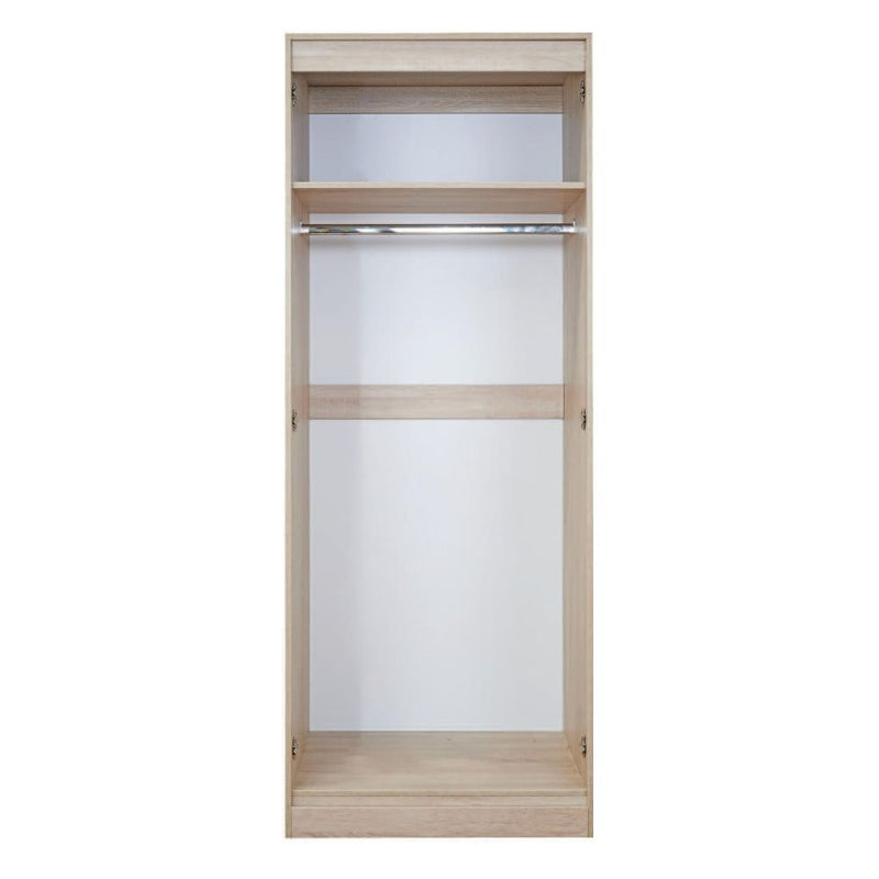 Copenhagen Ready Assembled Wardrobe with 2 Doors  - White Gloss & Bardolino Oak