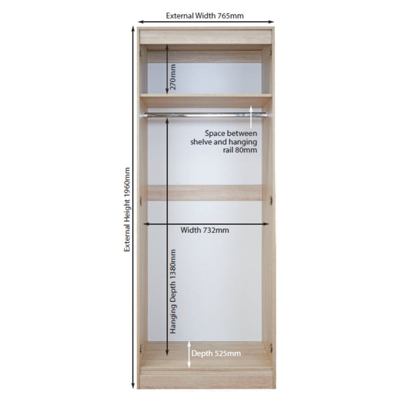 Copenhagen Ready Assembled Wardrobe with 2 Doors  - Grey Gloss & White