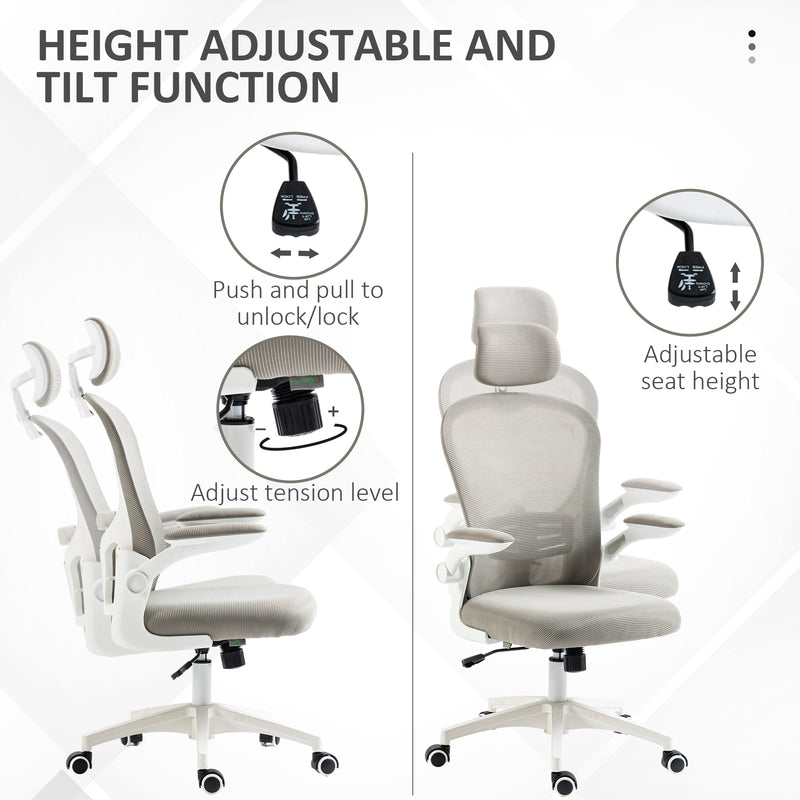 Vinsetto Mesh Office Chair with Headrest, 4D Lumbar Support, Flip-up Arm