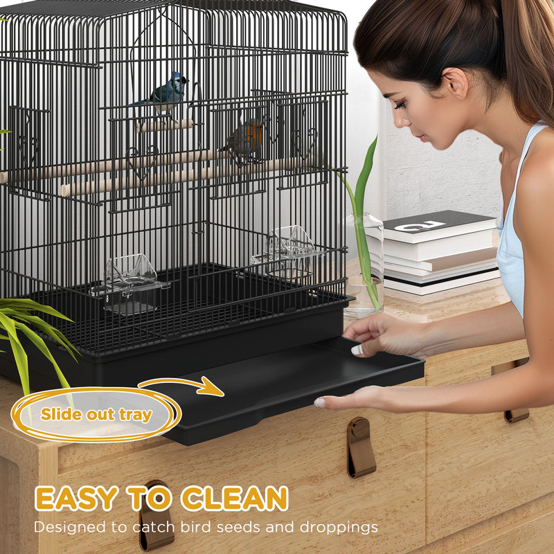 PawHut 59cm Large Bird Cage with Stand, Perches, Food Bowls, Swing, Black