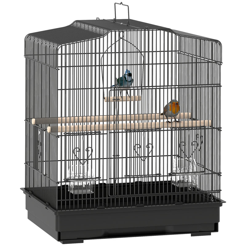 PawHut 59cm Large Bird Cage with Stand, Perches, Food Bowls, Swing, Black