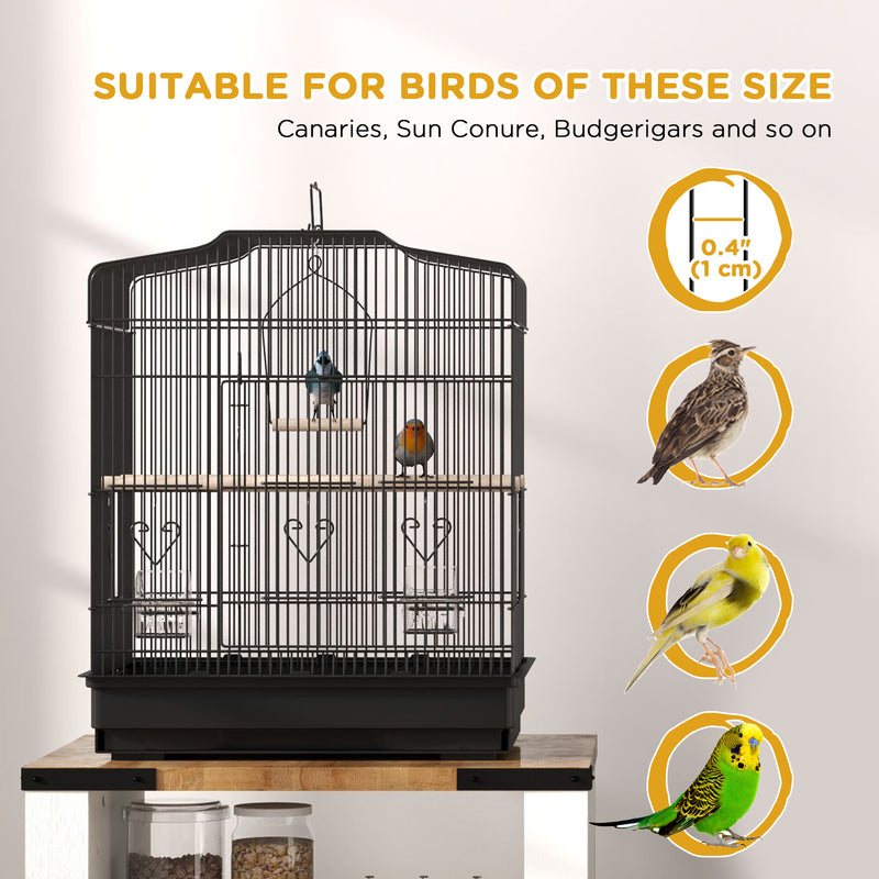 PawHut 59cm Large Bird Cage with Stand, Perches, Food Bowls, Swing, Black