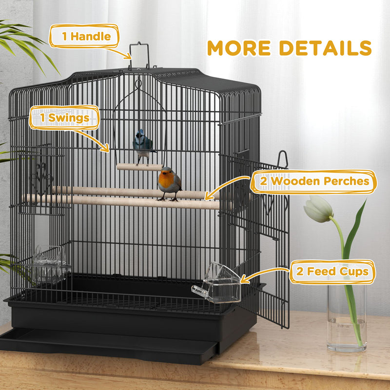 PawHut 59cm Large Bird Cage with Stand, Perches, Food Bowls, Swing, Black