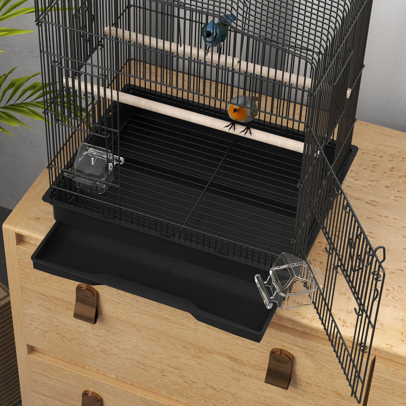 PawHut 59cm Large Bird Cage with Stand, Perches, Food Bowls, Swing, Black