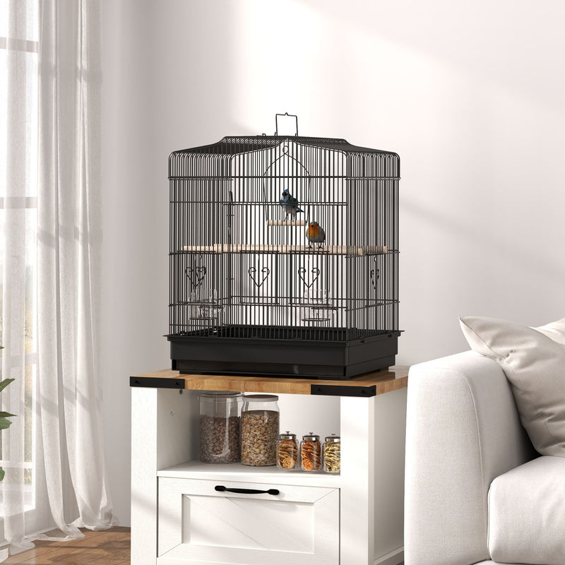 PawHut 59cm Large Bird Cage with Stand, Perches, Food Bowls, Swing, Black