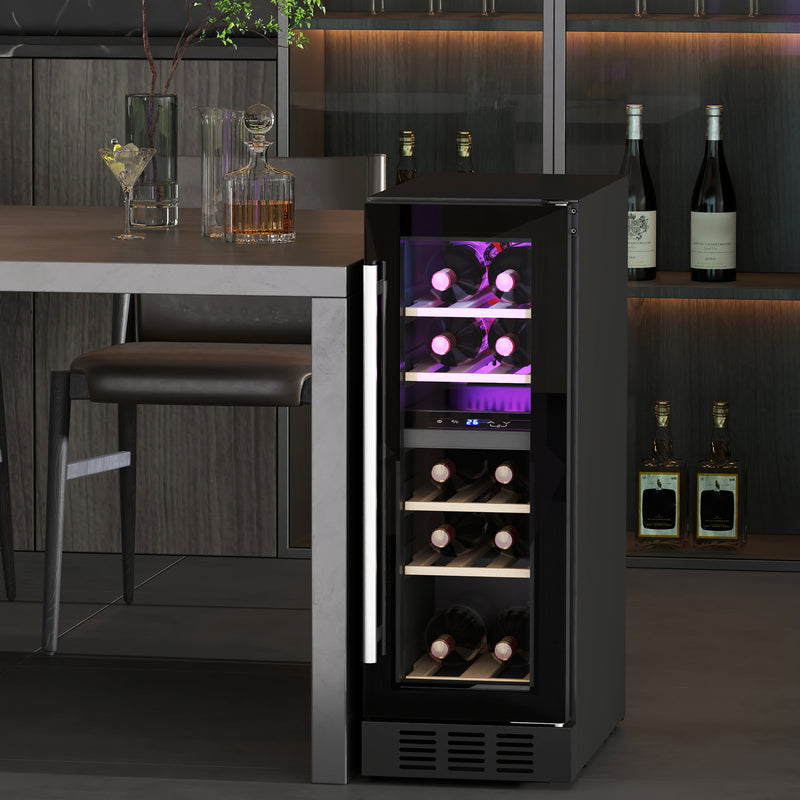 HOMCOM 16 Bottle Dual Zone Built-in Wine Cooler Fridge with Glass Door