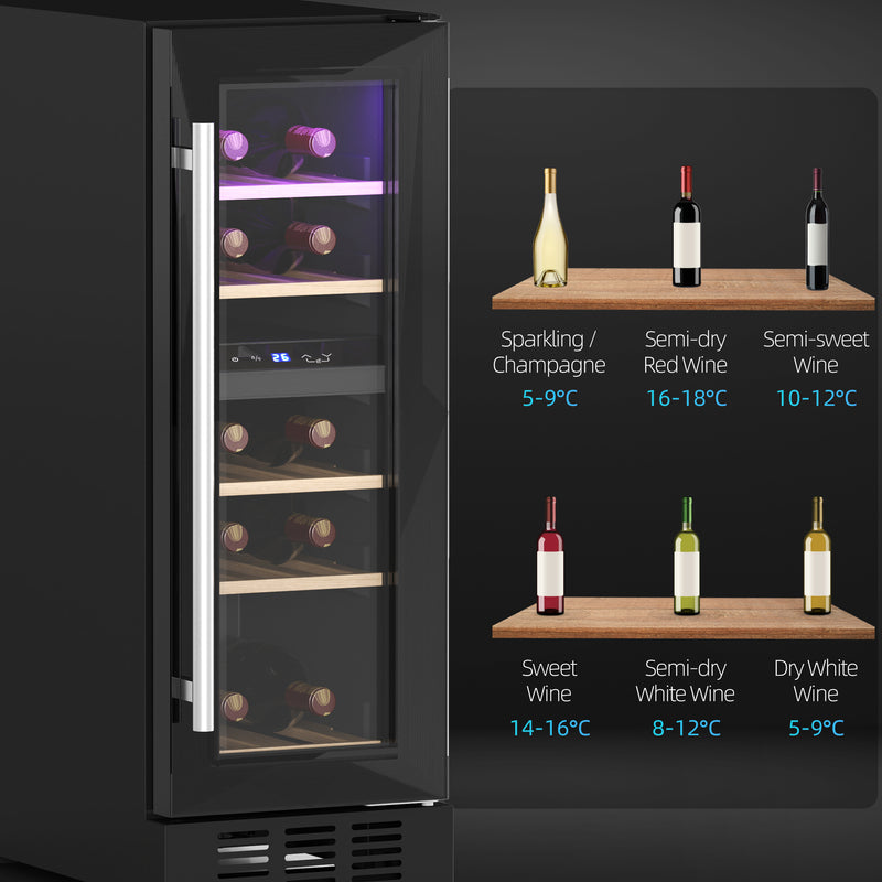 HOMCOM 16 Bottle Dual Zone Built-in Wine Cooler Fridge with Glass Door