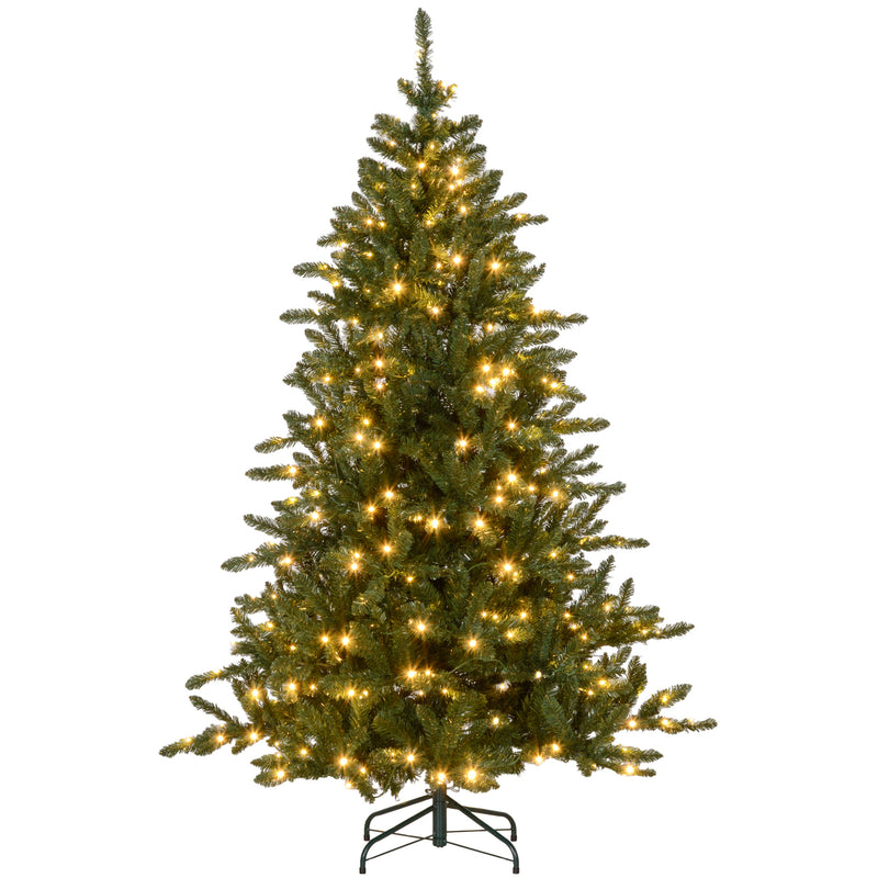 HOMCOM 6ft Artificial Christmas Tree with Warm White LED Light, Metal Base