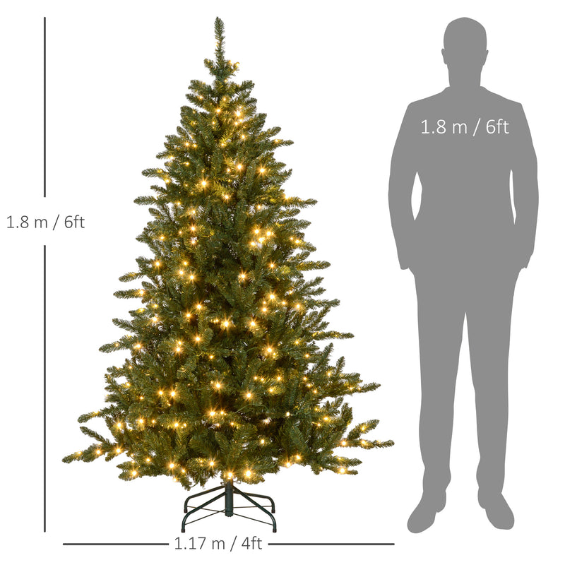 HOMCOM 6ft Artificial Christmas Tree with Warm White LED Light, Metal Base