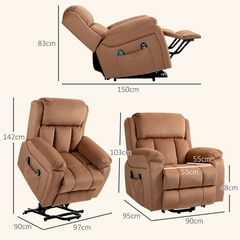 HOMCOM Lift Chair Riser and Recliner Chair with Vibration Massage, Heat, Brown