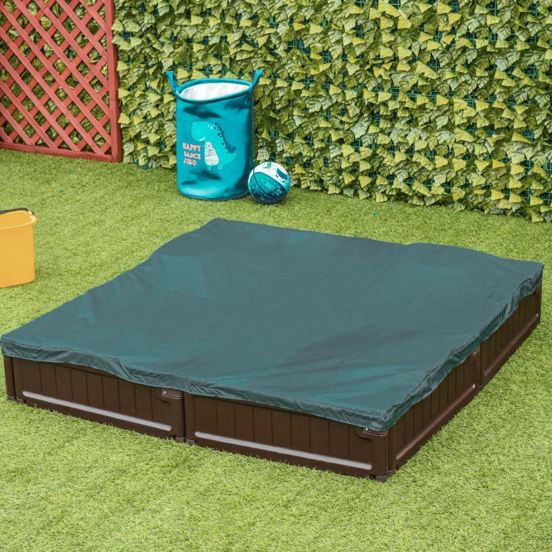 Outsunny Children's  Outdoor Sandbox with  Canopy - Brown