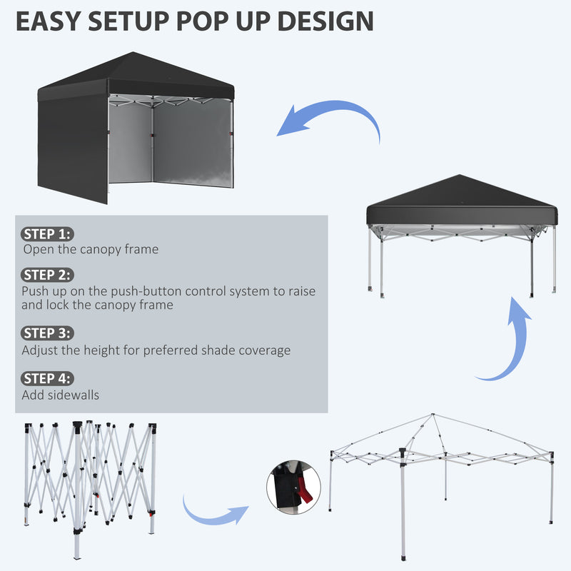 Outsunny 3x3 (M) Pop Up Gazebo Party Tent w/ 3 Sidewalls, Weight Bags, Black