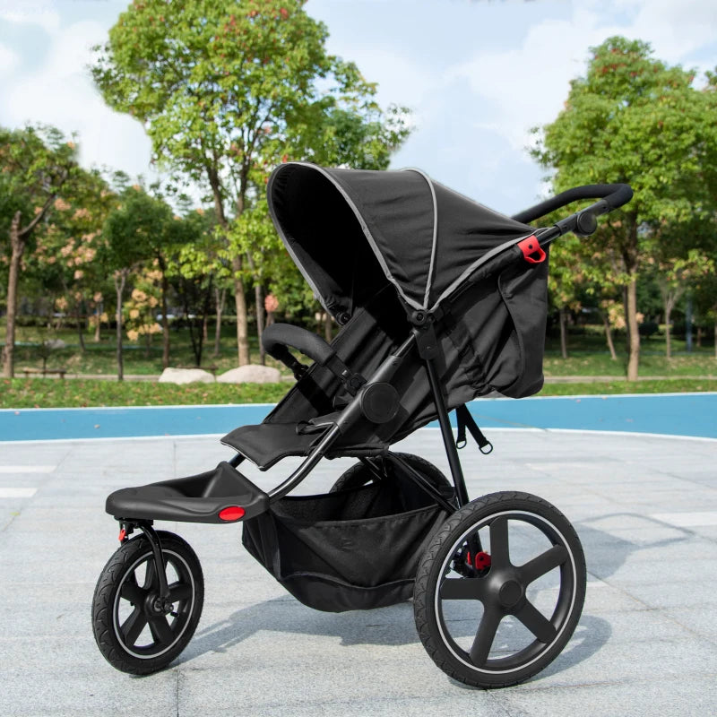 HOMCOM Three Wheeler Pushchair - Stroller - Pram - Black