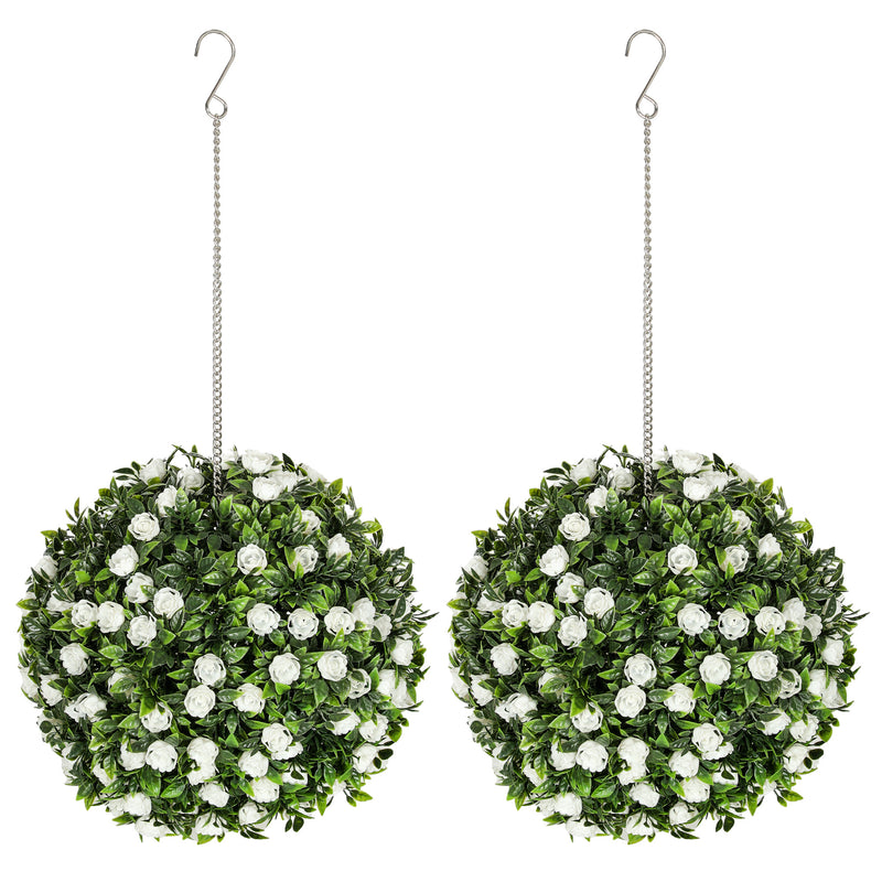 HOMCOM Set of 2 Artificial Plant Topiary Rose Balls, Faux Plants