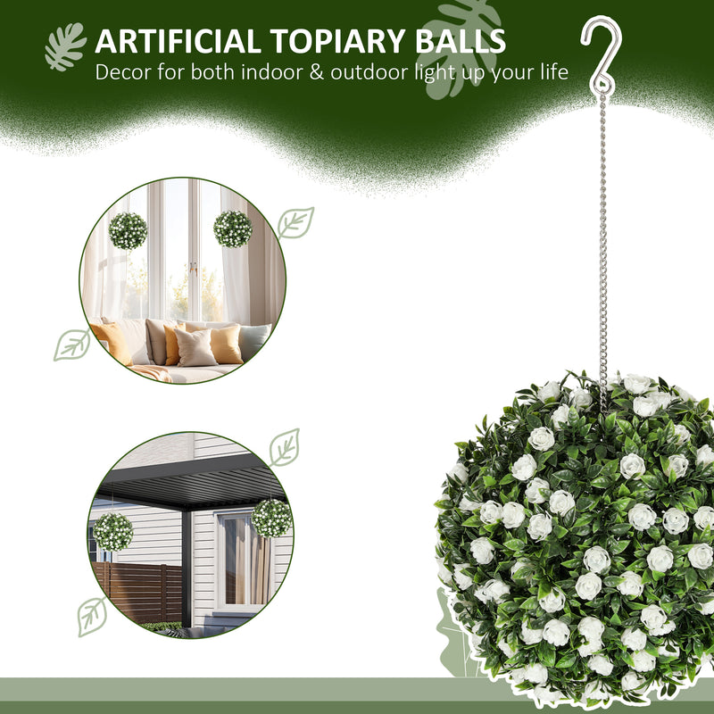 HOMCOM Set of 2 Artificial Plant Topiary Rose Balls, Faux Plants