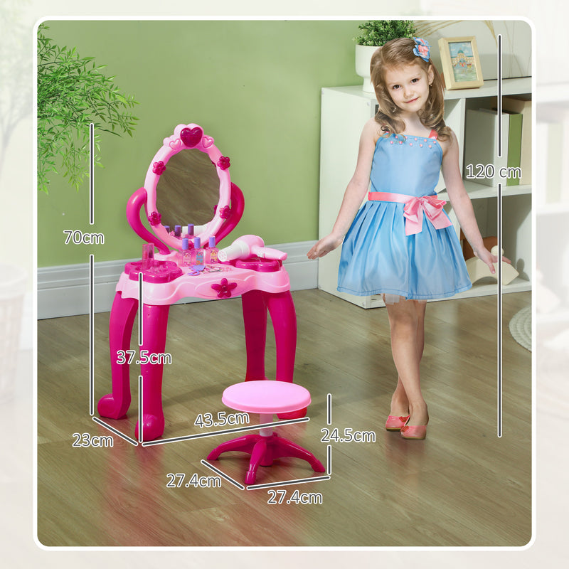 AIYAPLAY Kids Dressing Table with Mirror and Stool, Light, 15 Accessories