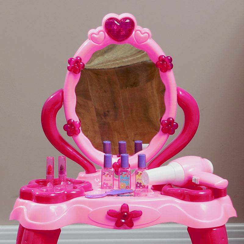 AIYAPLAY Kids Dressing Table with Mirror and Stool, Light, 15 Accessories