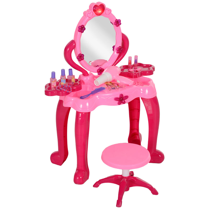 AIYAPLAY Kids Dressing Table with Mirror and Stool, Light, 15 Accessories