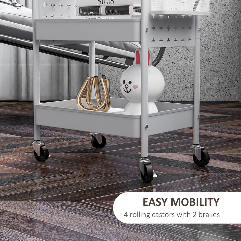 HOMCOM Rolling Utility Cart with 3 Mesh Basket, 2 Boxes, 6 Hooks for Kitchen