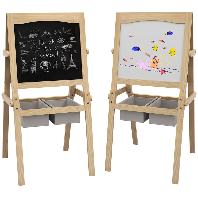 AIYAPLAY 3 in 1 Kids Easel with Paper Roll, Storage Baskets - Natural