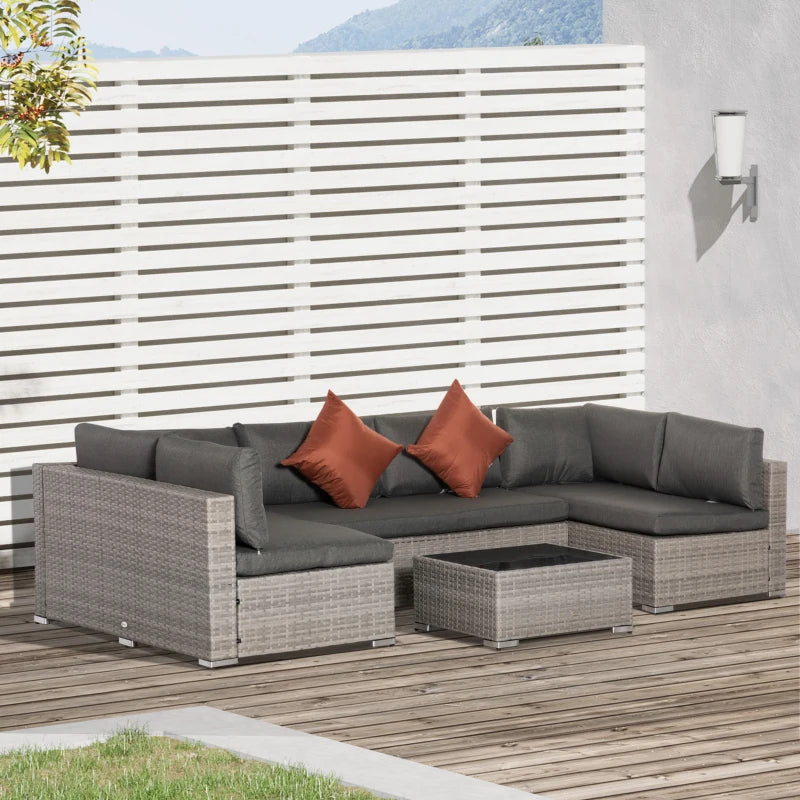 Outsunny Rattan Sofa Set 2.7m - Grey