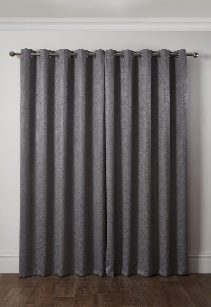 Ambiance Thermal Blackout Eyelet Curtains 3D Embossed Charcoal Curtains With Reflective Reverse Weave