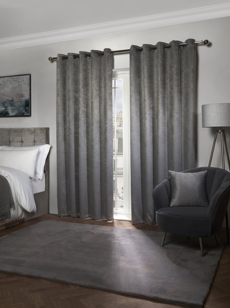 Ambiance Thermal Blackout Eyelet Curtains 3D Embossed Charcoal Curtains With Reflective Reverse Weave