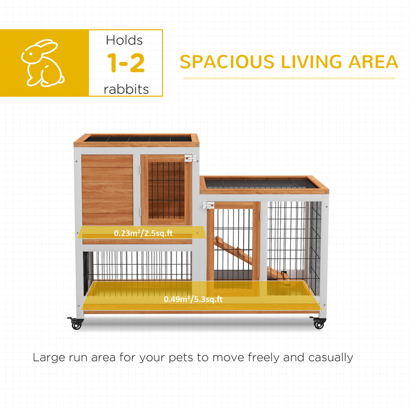 PawHut Wooden Indoor Rabbit Hutch Elevated Bunny Cage W/ Enclosed Run Wheel