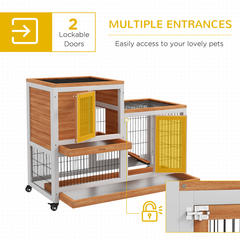 PawHut Wooden Indoor Rabbit Hutch Elevated Bunny Cage W/ Enclosed Run Wheel