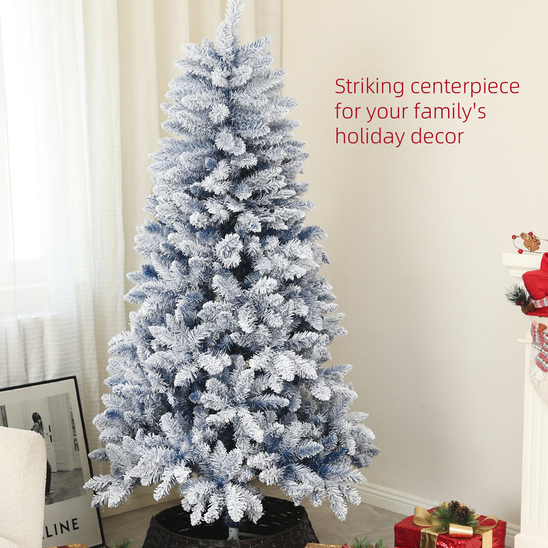 HOMCOM 5 Foot Artificial Blue Snow Flocked Christmas Tree with Hinged Branches