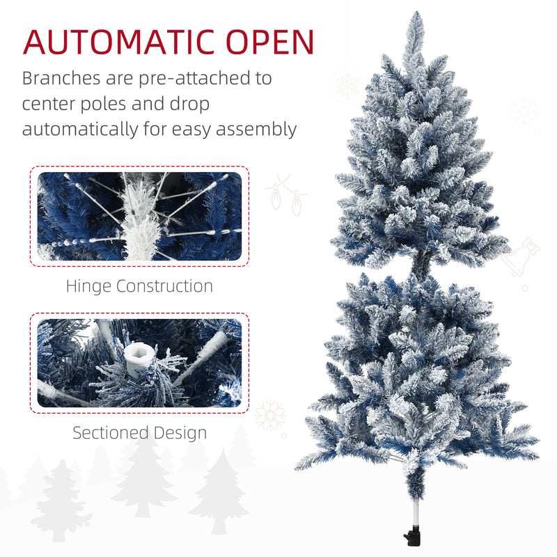 HOMCOM 5 Foot Artificial Blue Snow Flocked Christmas Tree with Hinged Branches