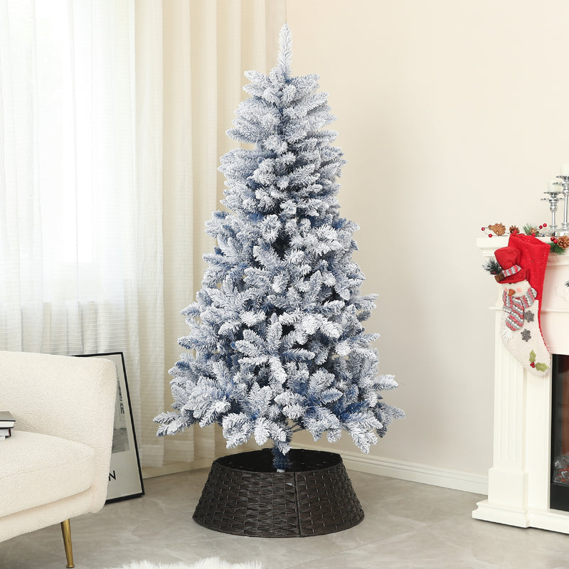 HOMCOM 5 Foot Artificial Blue Snow Flocked Christmas Tree with Hinged Branches