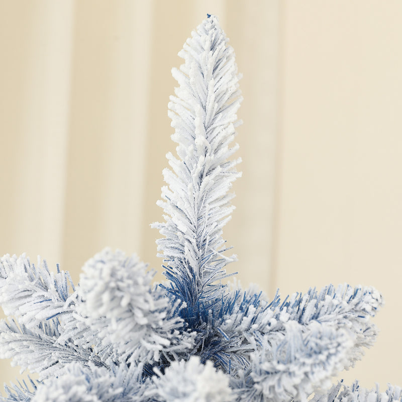 HOMCOM 5 Foot Artificial Blue Snow Flocked Christmas Tree with Hinged Branches