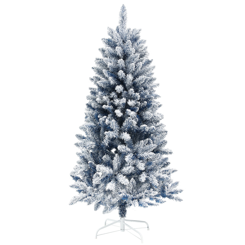 HOMCOM 5 Foot Artificial Blue Snow Flocked Christmas Tree with Hinged Branches