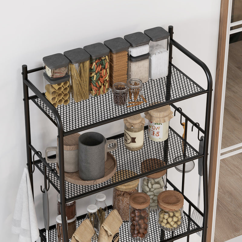 HOMCOM 5-Tier Kitchen Storage Unit, Microwave Stand with Open Shelves and Hooks