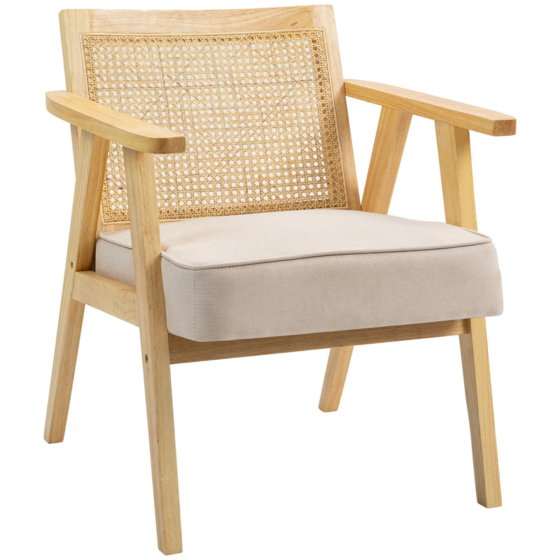 HOMCOM Rattan Armchair with Wood Frame Seat Cushion for Living Room Bedroom