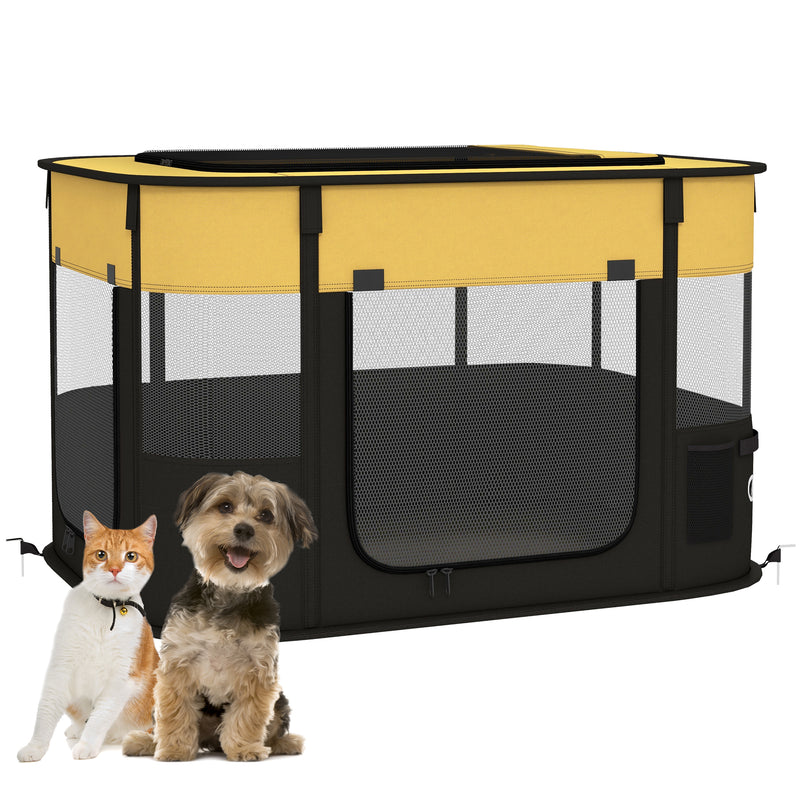 PawHut Portable Dog Pen for Puppies, Rabbits, Kittens, Guinea Pigs - Yellow