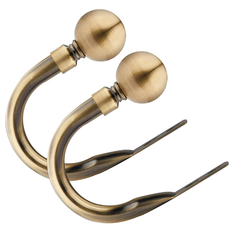 Ball - Pair of Holdaback Tiebacks with End Finials in Antique Brass