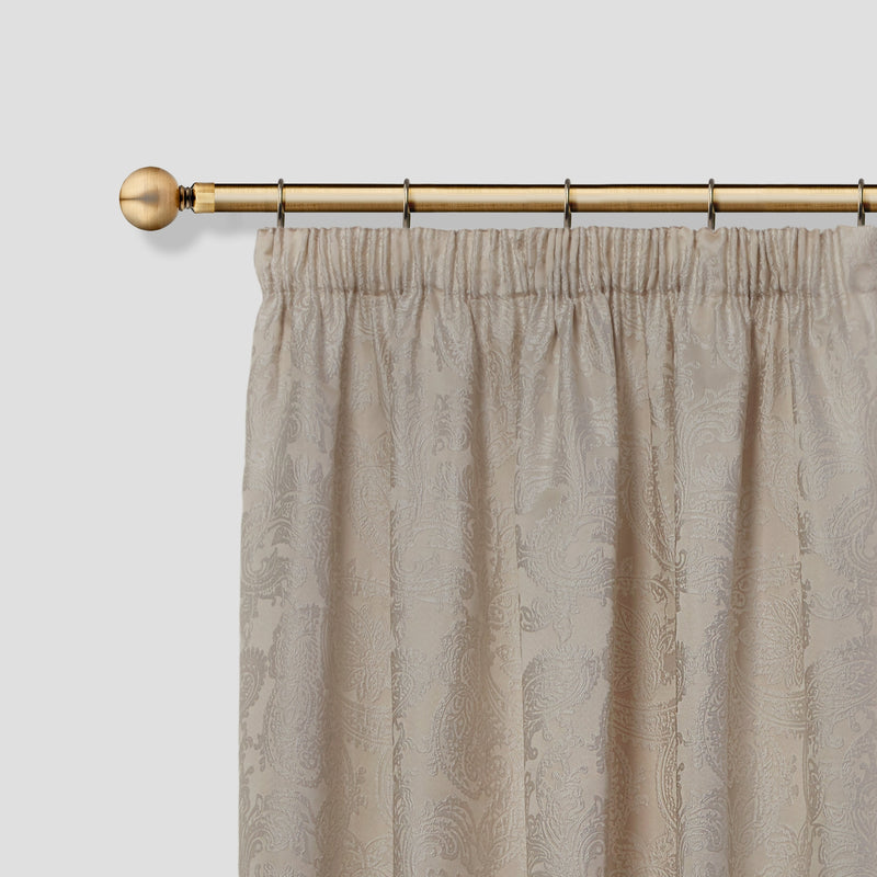 Ball - Extendable Curtain Pole with Rings and Pair of End Finials in Antique Brass