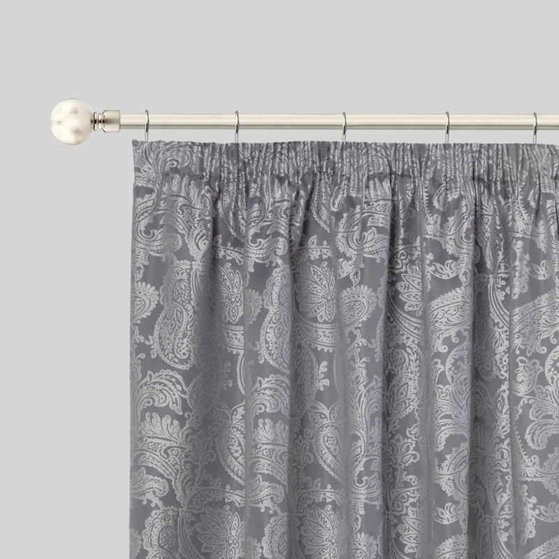 Ball - Extendable Curtain Pole with Rings and Pair of End Finials in Brushed Silver