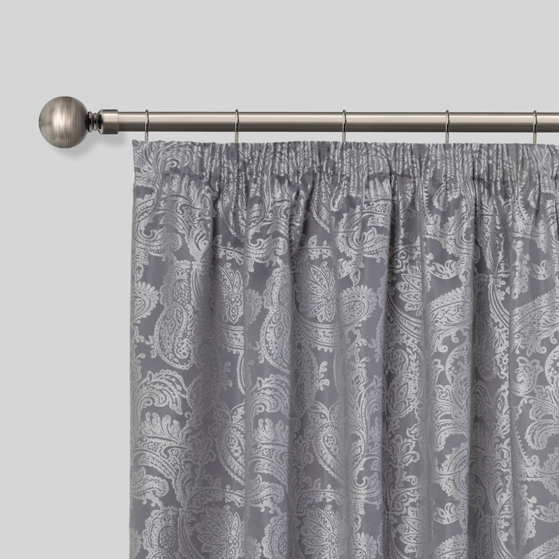 Ball - Extendable Curtain Pole with Rings and Pair of End Finials in Black Silk