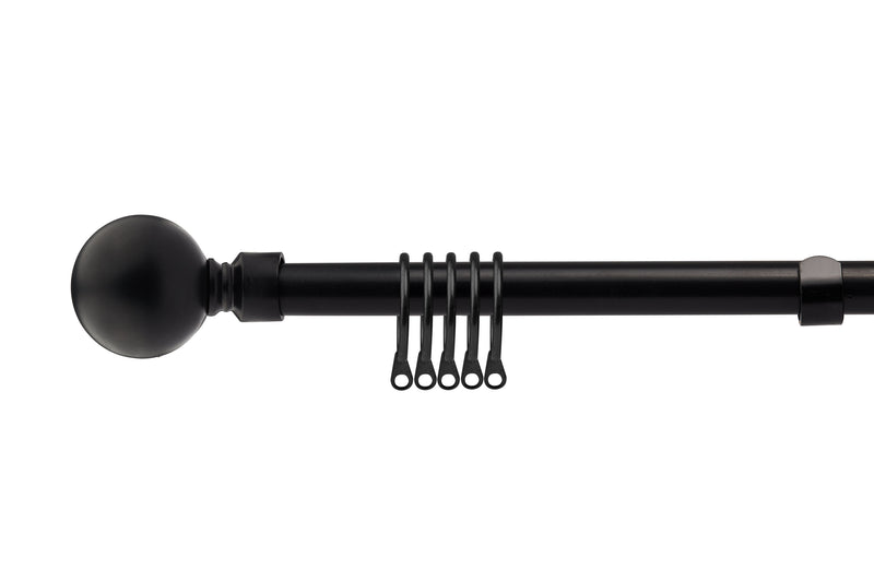 Ball - Extendable Curtain Pole with Rings and Pair of End Finials in Matt Black