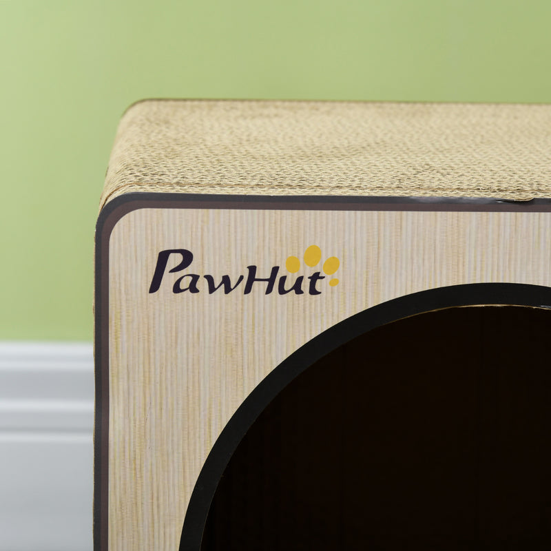 PawHut Radio Shape Cat Scratching Board with Catnip, Natural Wood Finish