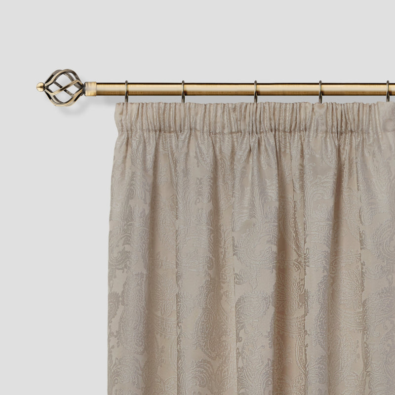 Bird Cage - Extendable Curtain Pole with Rings and Pair of End Finials in Antique Brass